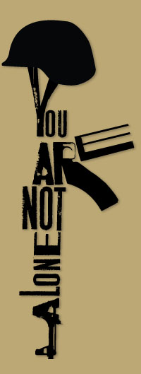 Aus den Worten you are not alone stilisiertes Gewehr